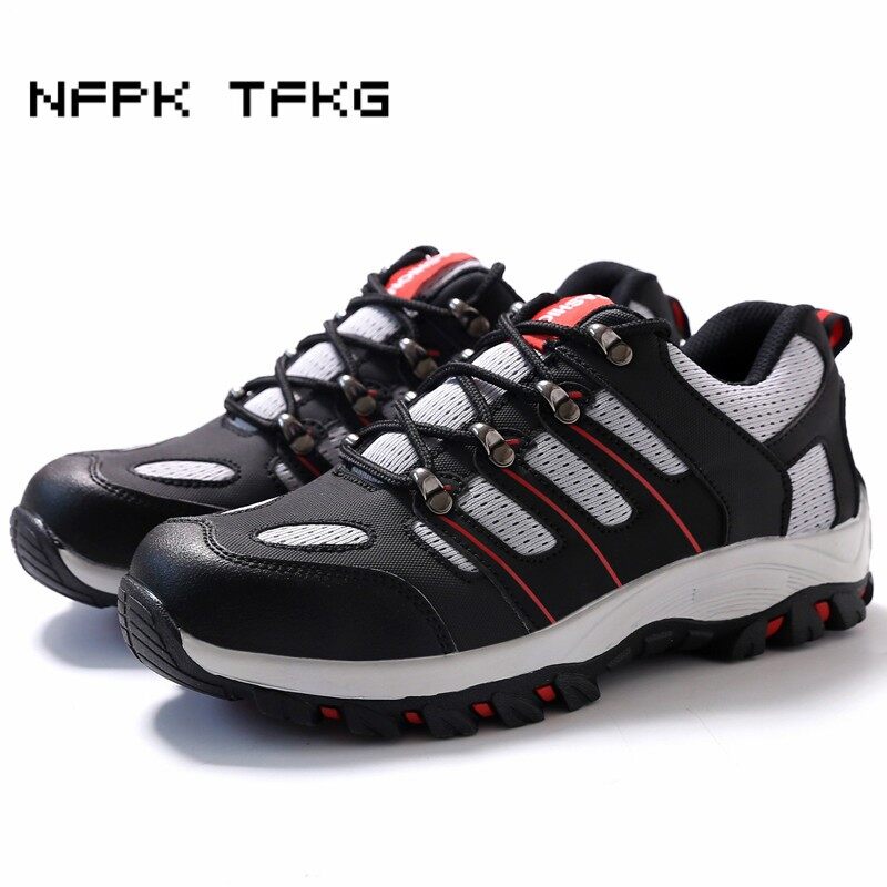 (Ukuran: 46) Unisex Penutup Jari Kaki Baja Sepatu Kerja Aman Hiking Outdoor Sepatu Kulit Sol Karet Sepatu Anti Selip-Intl