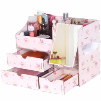 Sokano Premium Diy Wooden Cosmetic And Table Organizer With Mirror
