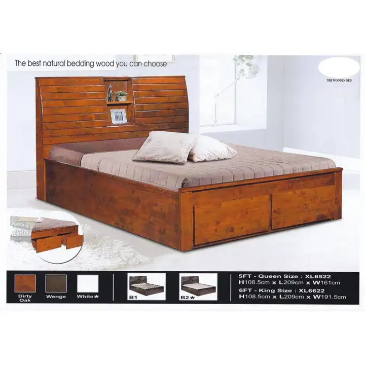 Solid Wood Strong Queen Size Wooden Bed Frame With Headboard Storage 2 Storage Drawers L2150mm X W1610mm X H1085mm Pre Order 2 Week Lazada Singapore