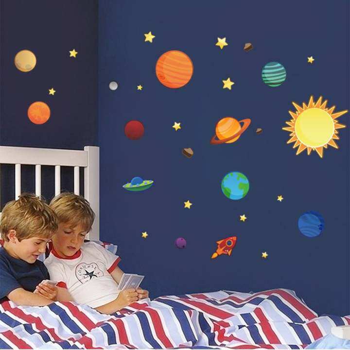 Mimosifolia Space Universe Planet Wall Sticker Decal Wallpaper PVC Mural Art House Decoration Home Picture Wall Paper for Adult Kids 30X90