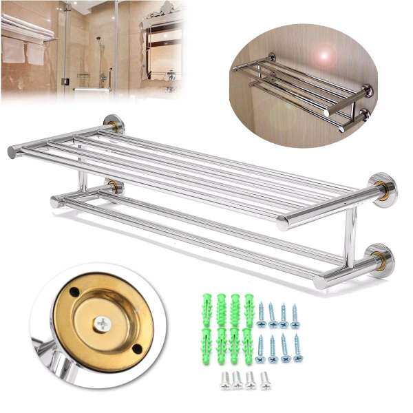 Stainless Stee Bathroom Double Layer Clothes Towel Rail Storage Shelf Holder - intl