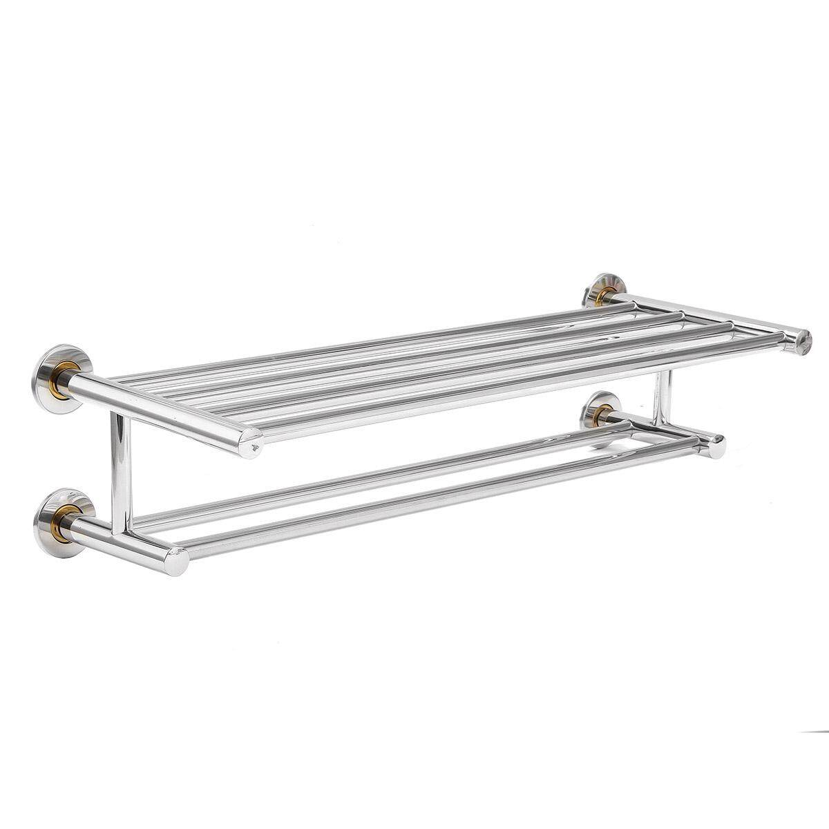 Stainless Stee Bathroom Double Layer Clothes Towel Rail Storage Shelf Holder - intl