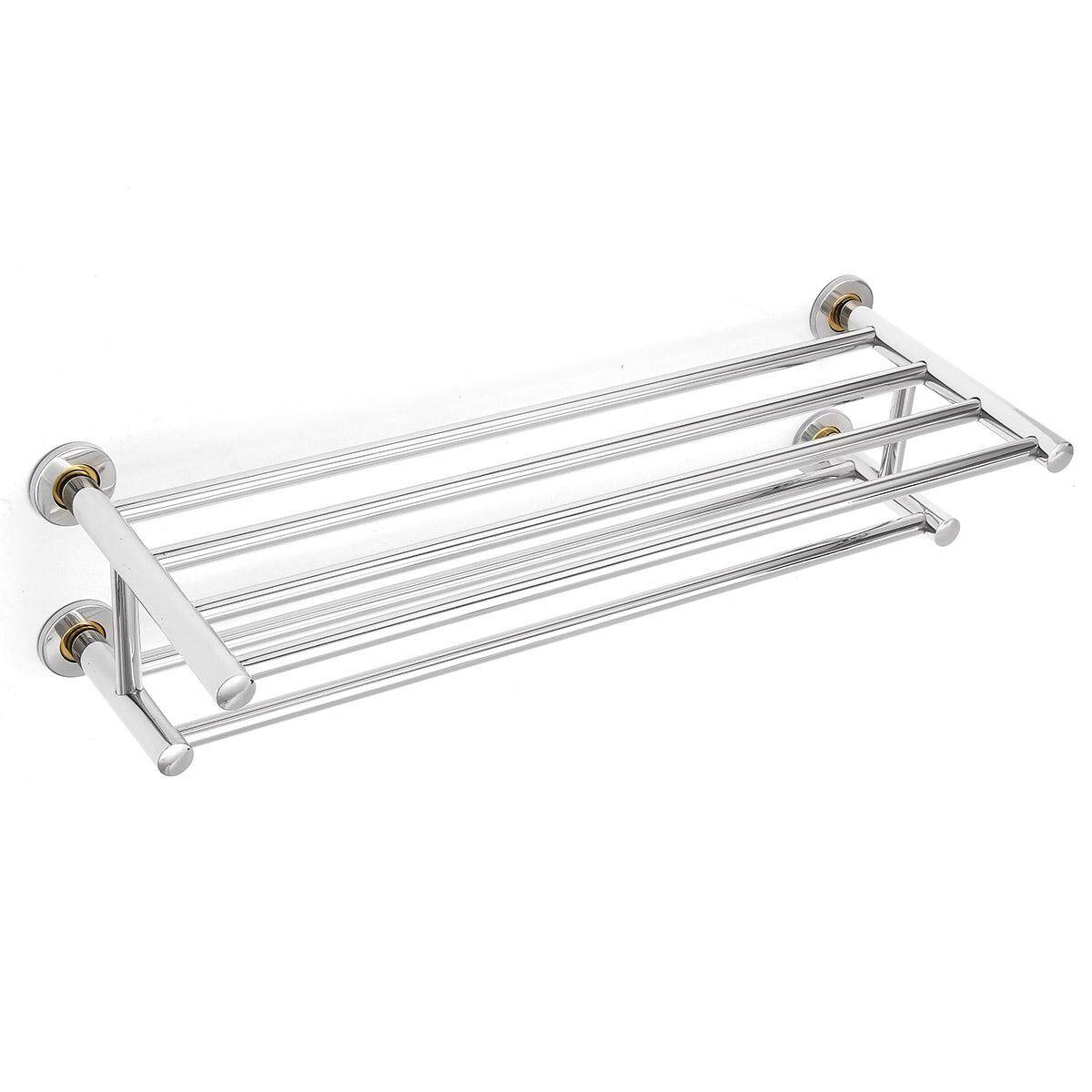 Stainless Stee Bathroom Double Layer Clothes Towel Rail Storage Shelf Holder - intl