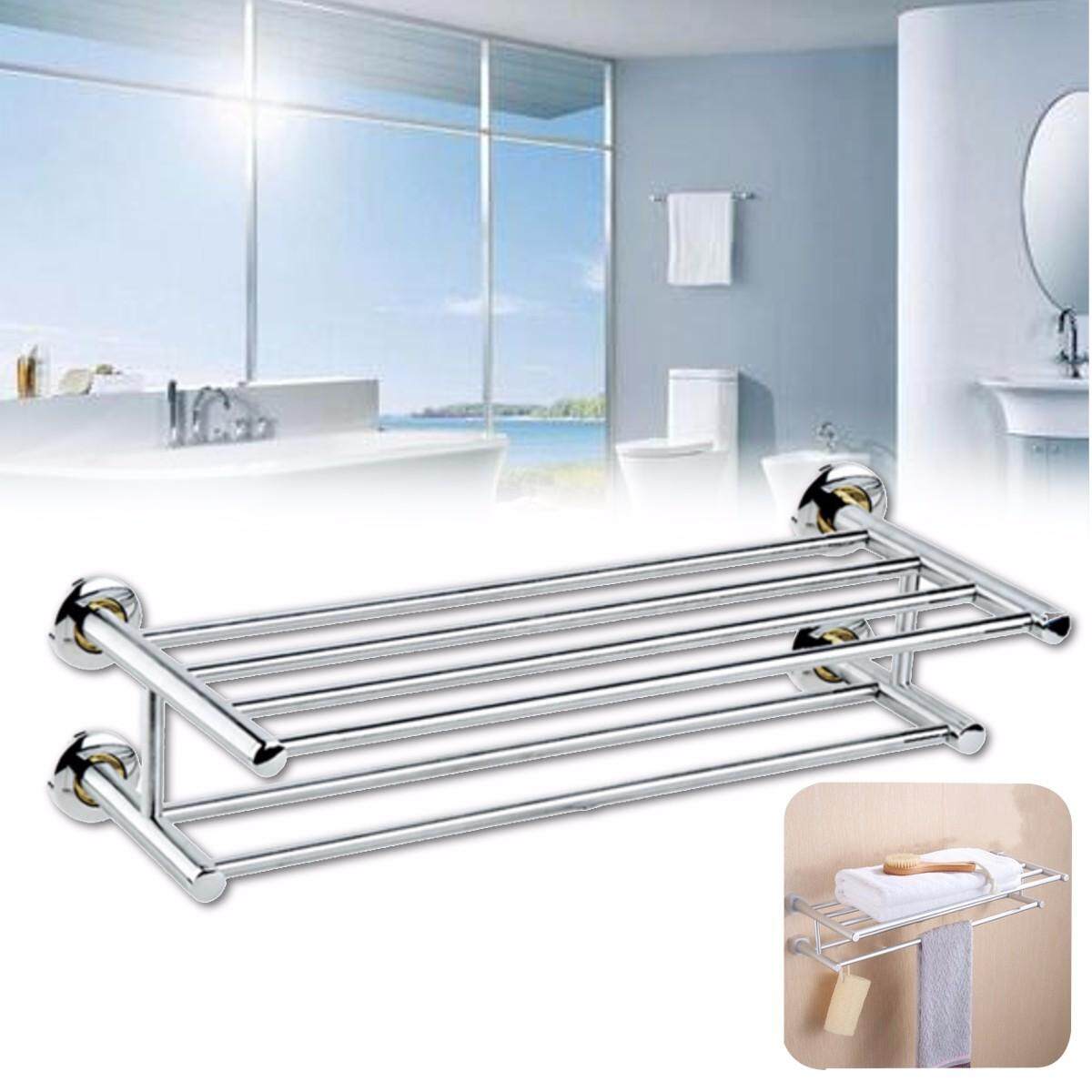 Stainless Stee Bathroom Double Layer Clothes Towel Rail Storage Shelf Holder - intl