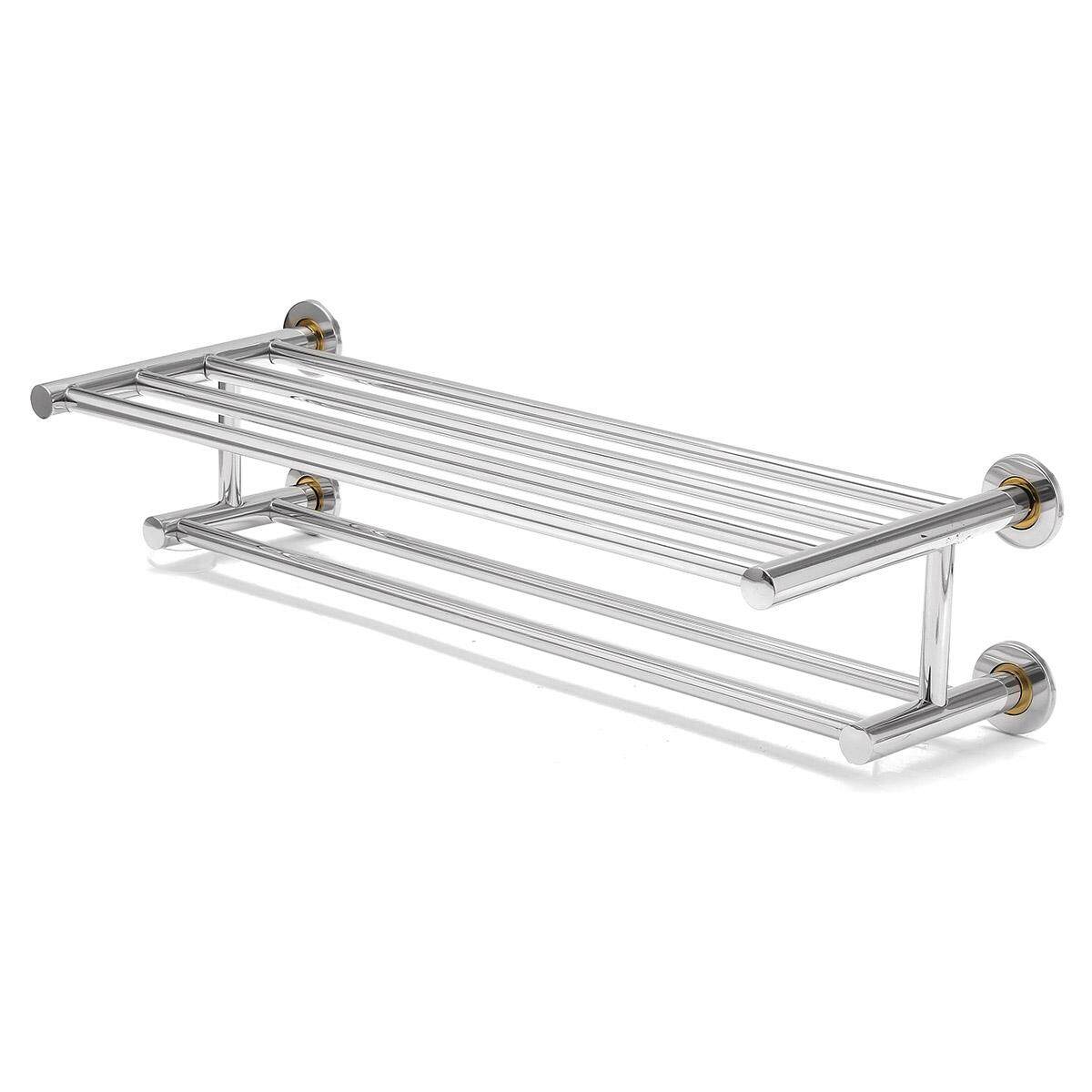 Stainless Stee Bathroom Double Layer Clothes Towel Rail Storage Shelf Holder - intl