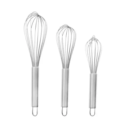 3 Set 8inch+10inch+12inch Stainless Steel Kitchen Whisk, Balloon Wire Whisk, Egg Frother, Milk Beater, Kitchen Utensil for Blending Whisking Beating Stirring (Stainless Steel)