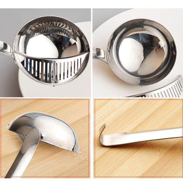 Stainless Steel Ladle Spoon 2 in 1 Filter Soup Residue(silver)