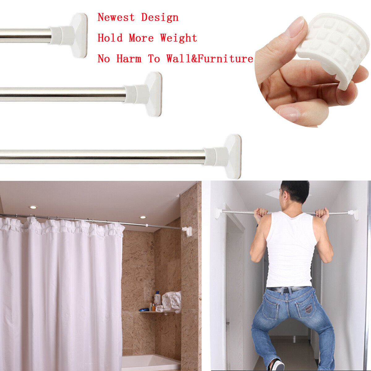 Stainless Steel Straight Telescoplc extendable Shower Net Curtain Pole Rod Rail 50-80cm - intl