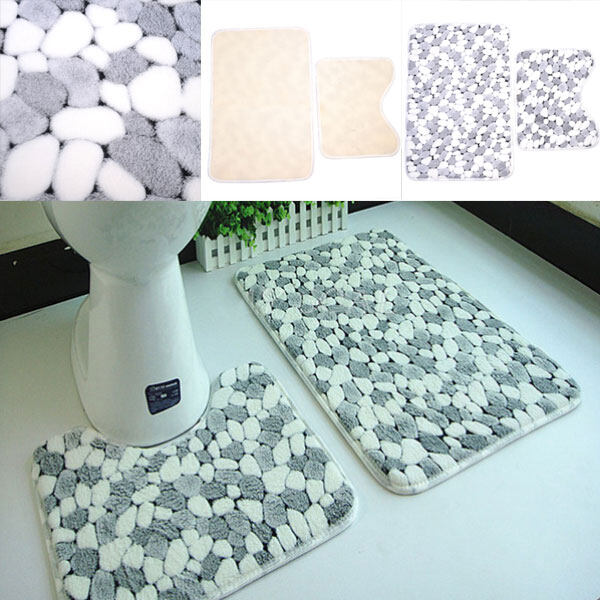 Stone Bath Pedestal Non Slip Bedroom Room Comfy Carpet Mat 2 Pieces Washable - intl