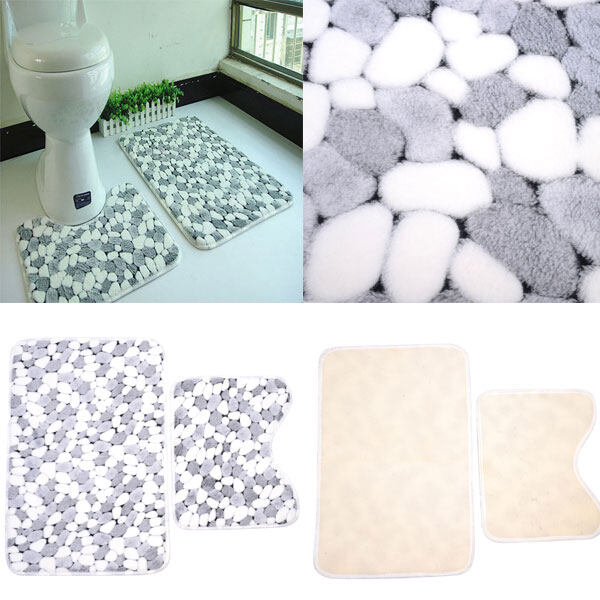 Stone Bath Pedestal Non Slip Bedroom Room Comfy Carpet Mat 2 Pieces Washable - intl