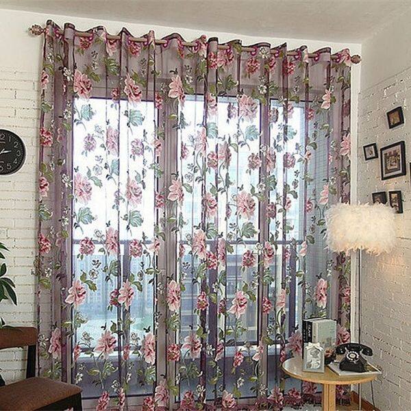 Sunwonder New Tulle Shielding Floral Curtains Window Screen Bedroom Living Room Decorations Curtains/drape/panel size 78 x 38inch ( Brown ) - intl