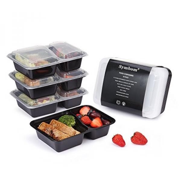 Symbom Symbom 2 Kompartemen BPA-Gratis Microwave Yang Dapat Digunakan Ulang Kotak Makan Kotak Makan Siang dengan Tutup, penyimpan Makanan dan Porsi Kontrol untuk 21 Day Fix 30 Ons 10 Pack-Intl