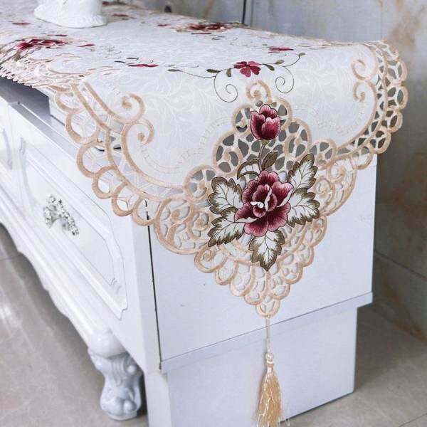 Table Runner Embroidered Floral Lace Dust Proof Covers For Home Wedding Tables Decoration size:40*150