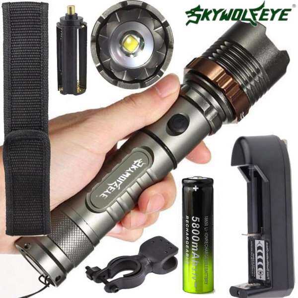 Tactical Flashlight 5000LM XM-L T6 LED Zoomable Torch Lamp+Battery+Charger