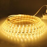 Tanbaby 15 mét TRẮNG ẤM SMD 5050 AC220V LED Dây đèn LED chống nước linh hoạt thanh ánh sáng 60Led/M với EU cắm sân vườn ngoài trời trang trí Nhà cửa dây chiếu sáng