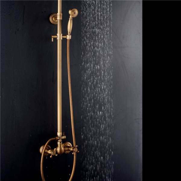 The New Bathroom Retro Shower Set Faucet Antique Brass style dual handles wall mounted(yellow)