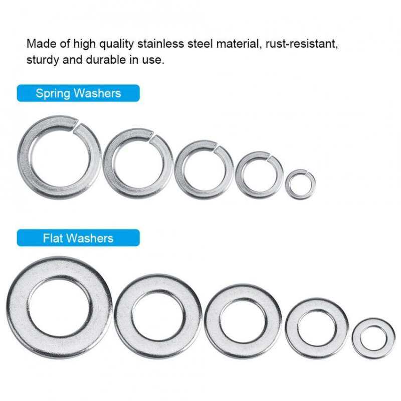 JinGle 300pcs M2~M6 Stainless Steel Flat & Spring Washers Assortment Set