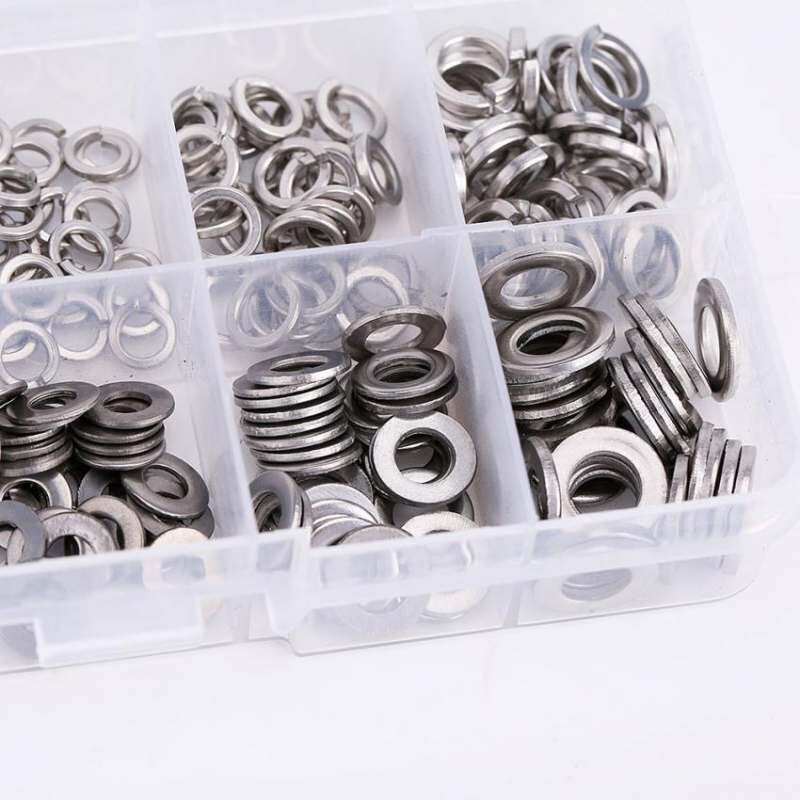 JinGle 300pcs M2~M6 Stainless Steel Flat & Spring Washers Assortment Set