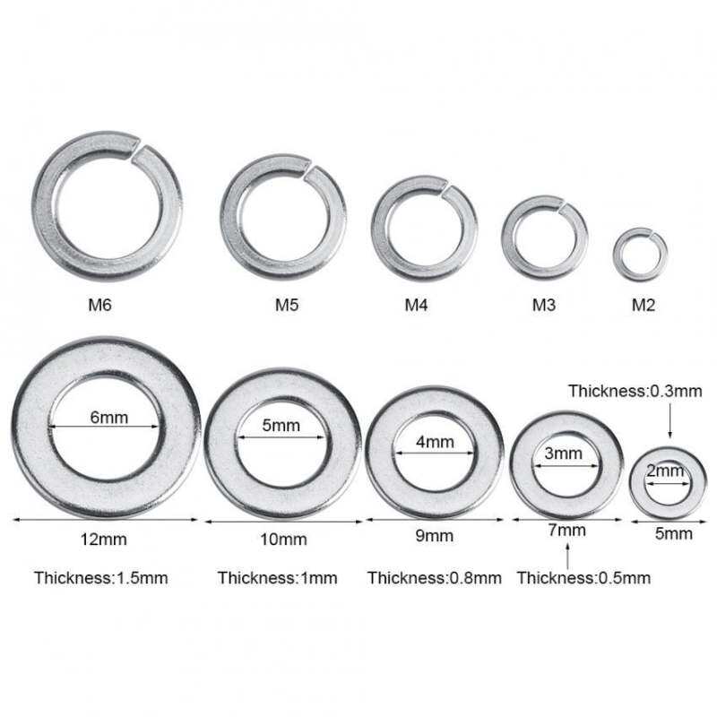 JinGle 300pcs M2~M6 Stainless Steel Flat & Spring Washers Assortment Set