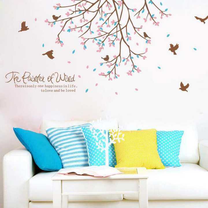Tree Birds English Letter Wall Sticker Decal Home Decor PVC Murals Wallpaper House Art Picture Living Room Adult Senior Teen Kids Baby Bedroom Decoration