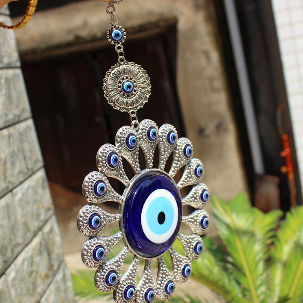 Turkish Evil Eye Amulet Blue Glass Charm Wall Hanging Home Decoration Sun flower - intl