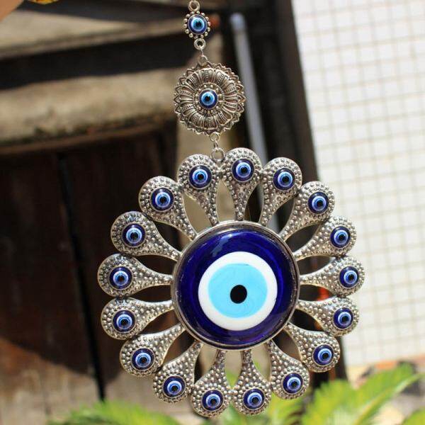 Turkish Evil Eye Amulet Blue Glass Charm Wall Hanging Home Decoration Sun flower - intl