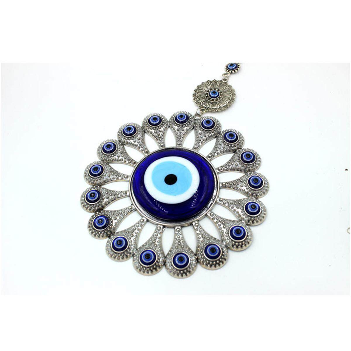 Turkish Evil Eye Amulet Blue Glass Charm Wall Hanging Home Decoration Sun flower - intl