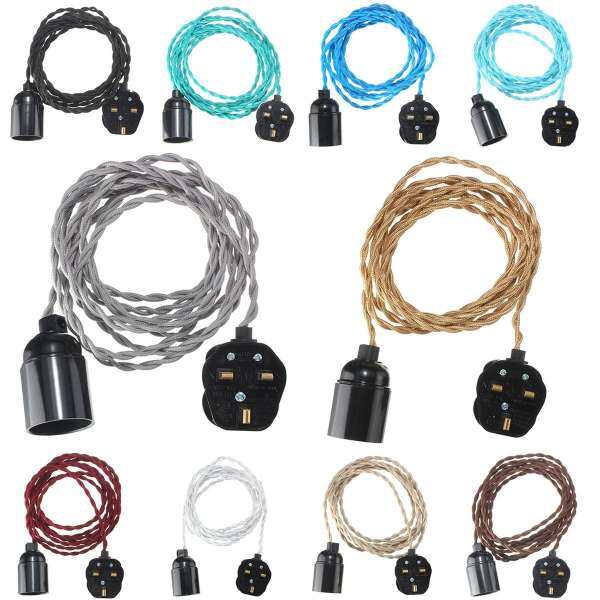 Twisted-Fabric-Flex-Cable-Plug-Pendant-Lamp-Light-Set-E27-Vintage-Bulb