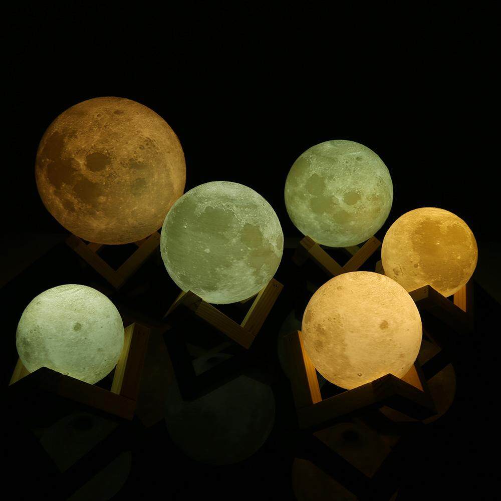 UE3D018 Rechargeable 3D Print Moon Lamp 2 Color Change Touch Switch Bedroom Bookcase Night Light Home Decor Creative Gift 18CM - intl