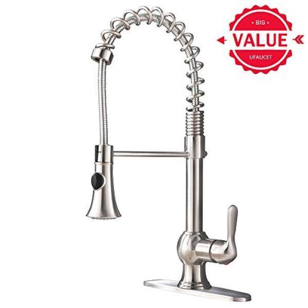 Ufaucet Modern Solid Brass High Arch Single Handle Brushed Nickel Ufaucet Modern Solid Brass High Arch Single Handle Brushed Nickel Kitchen Faucet Spring Sink