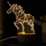 Unicorn 3D LED USB illusion Night Light Wood Base Acrylic Table Desk Lamp Gift