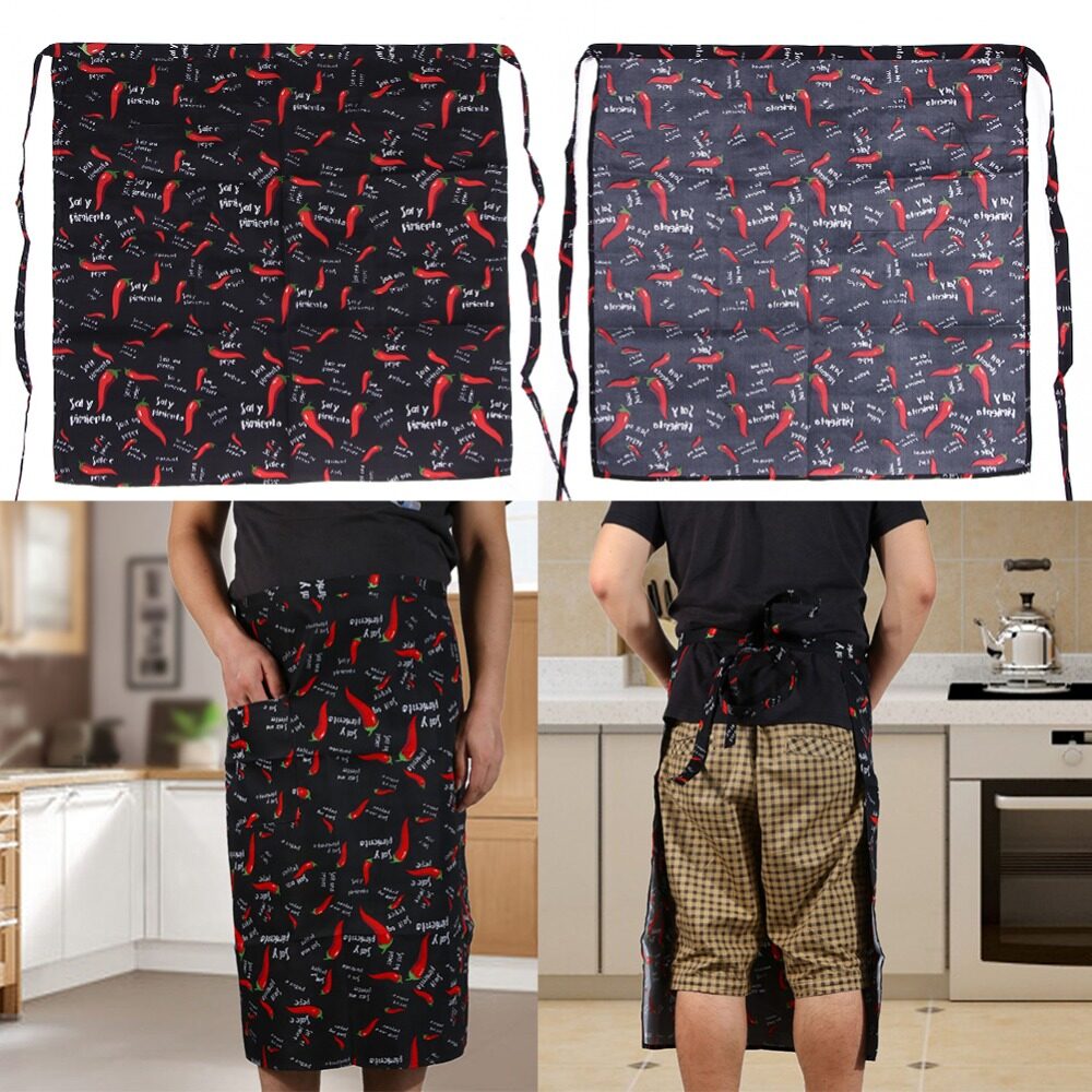 Universal Unisex Adjustable 67 * 63 cm Stripe Half Apron With 2 Pockets Chef Waiter Kitchen Cook for Men Women,Black - intl