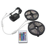 US Waterproof Type 10M 12V SMD3528 60Leds/M RGB Waterproof LED Light Strip, Controller,RGB Connector,12V 2A Power Adapter And 24 Keys Remote