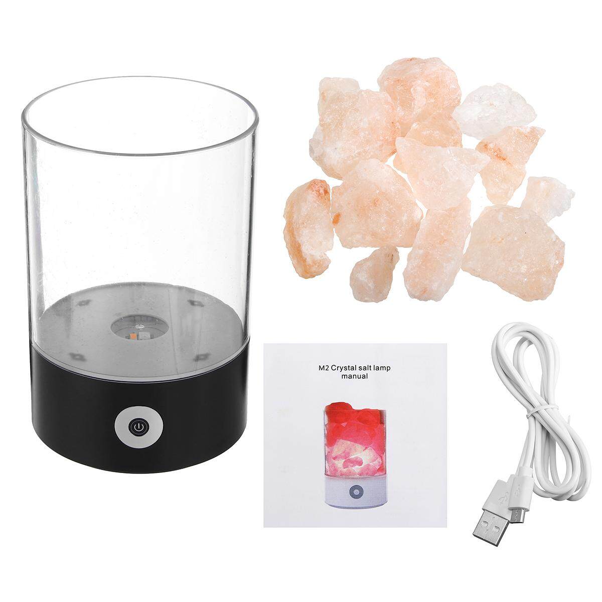 USB Crystal Salt Himalayan Rock Salt Lamp Air Purifier Night Light Black - intl