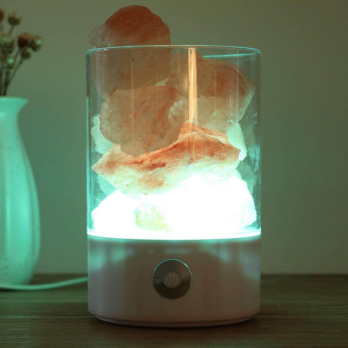 USB Crystal Salt Himalayan Rock Salt Lamp Air Purifier Night Light Black - intl