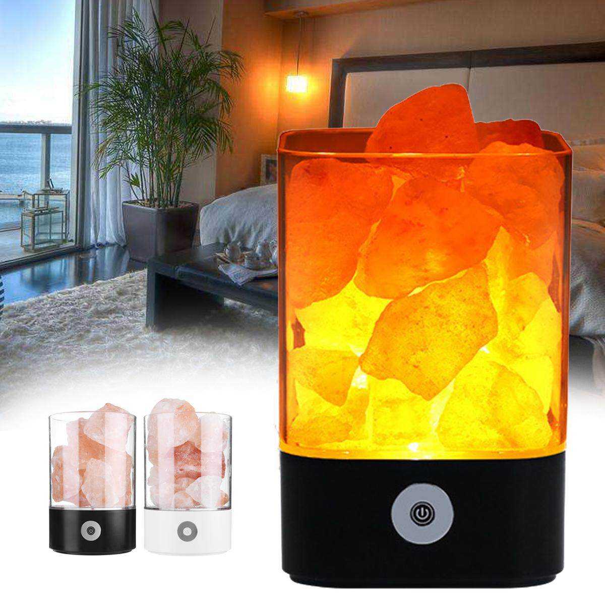 USB Crystal Salt Himalayan Rock Salt Lamp Air Purifier Night Light Black - intl