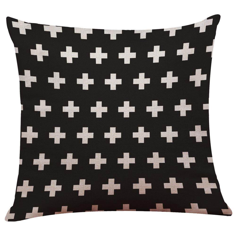 Antik Hitam dan Putih Linen Katun Penutup Bantal Kursi Sarung Bantal Dekorasi Rumah B-Internasional