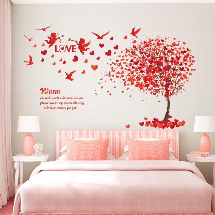 Wall stickers can be removed wallpaper self-adhesive bedroom bedside girl romantic pink love tree room wall stickers