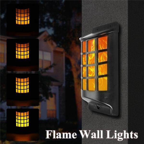 Waterproof 66 LED Solar Power Flickering Flame Wall Light Outdoor Garden Lamp - intl