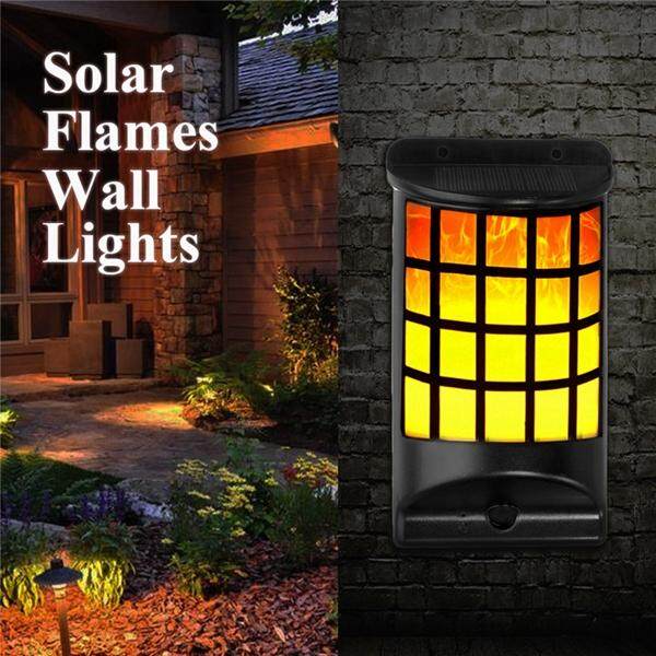 Waterproof 66 LED Solar Power Flickering Flame Wall Light Outdoor Garden Lamp - intl