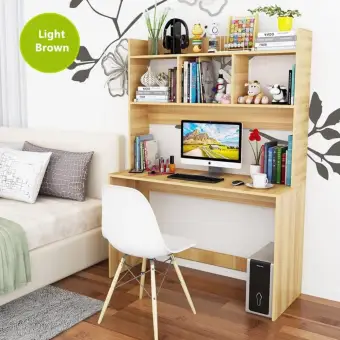 Wooden Desk With Free Standing Shelves Design A Light Brown Wooden Desk With Free Standing Shelves Design A Light Brown
