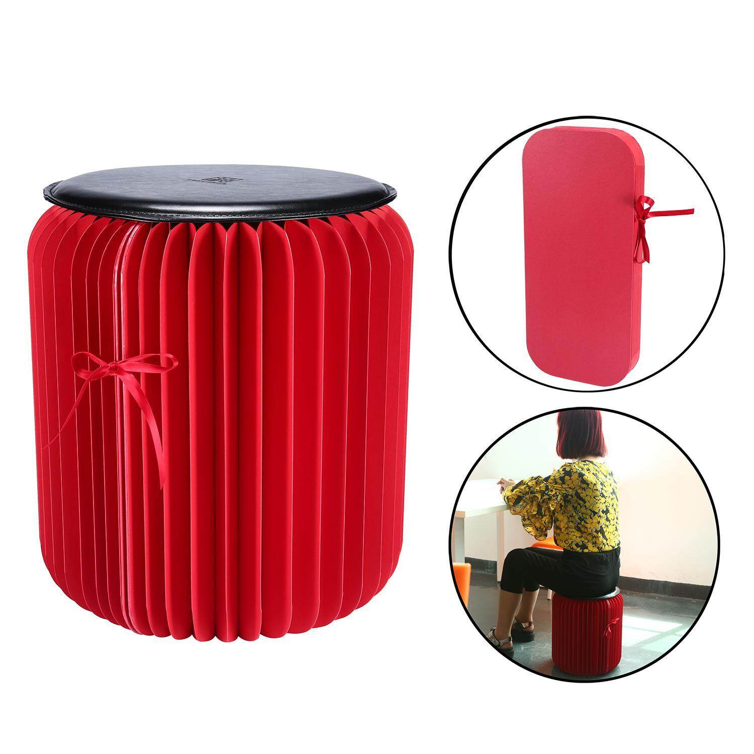Yesefus Kertas Fleksibel Stool, Portabel Rumah Mebel Desain Kertas Lipat Kursi dengan 1 Pcs Kulit Alas, merah + Hitam Ukuran Besar-Internasional