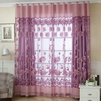 Hot Sale 1pcs Flower Tulle Sheer Beads Door Window Curtain Drape