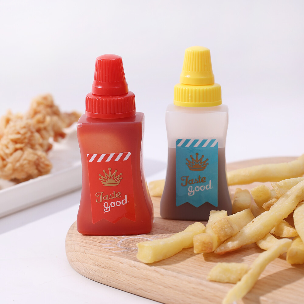 2pcs/set Mini Condiment Squeeze Bottles Portable Small Sauce Salad Dressing Container Bento Box Sauce Squeeze Bottle