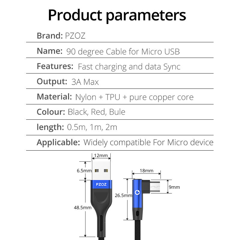 PZOZ Cáp Micro Usb Cáp Micro Usb Sạc Nhanh 90 Độ Cáp Micro Usb Cho Samsung Xiaomi Redmi Cáp Máy Tính Bảng Usb Micro Oppo A53