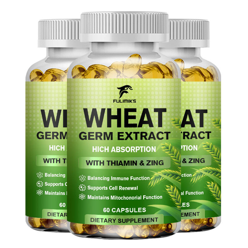 Spermidine supplements in capsule form with wheat germ illustrations