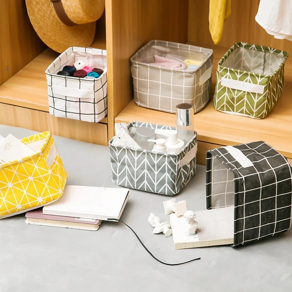 Foldable Storage Box Dormitory Sundries Storage Box Household Cotton Linen Fabric Desktop Storage Basket Cosmetic Organizer