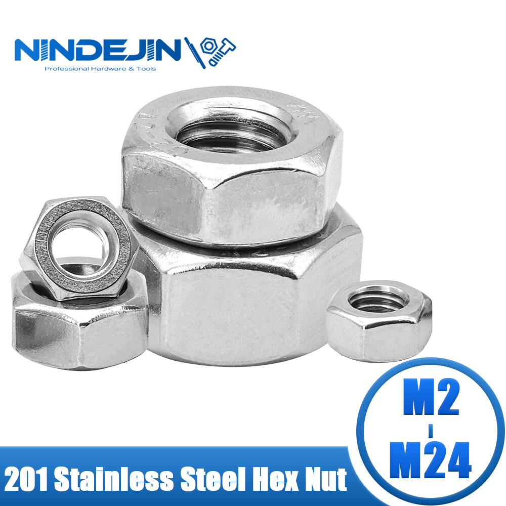 Nindejin hexagon hex nuts metric din934 m2 m3 m4 m5 m6 m8 m10 m12 m14 m16 m18 m20 m22 m24 201 stainless steel hex nuts