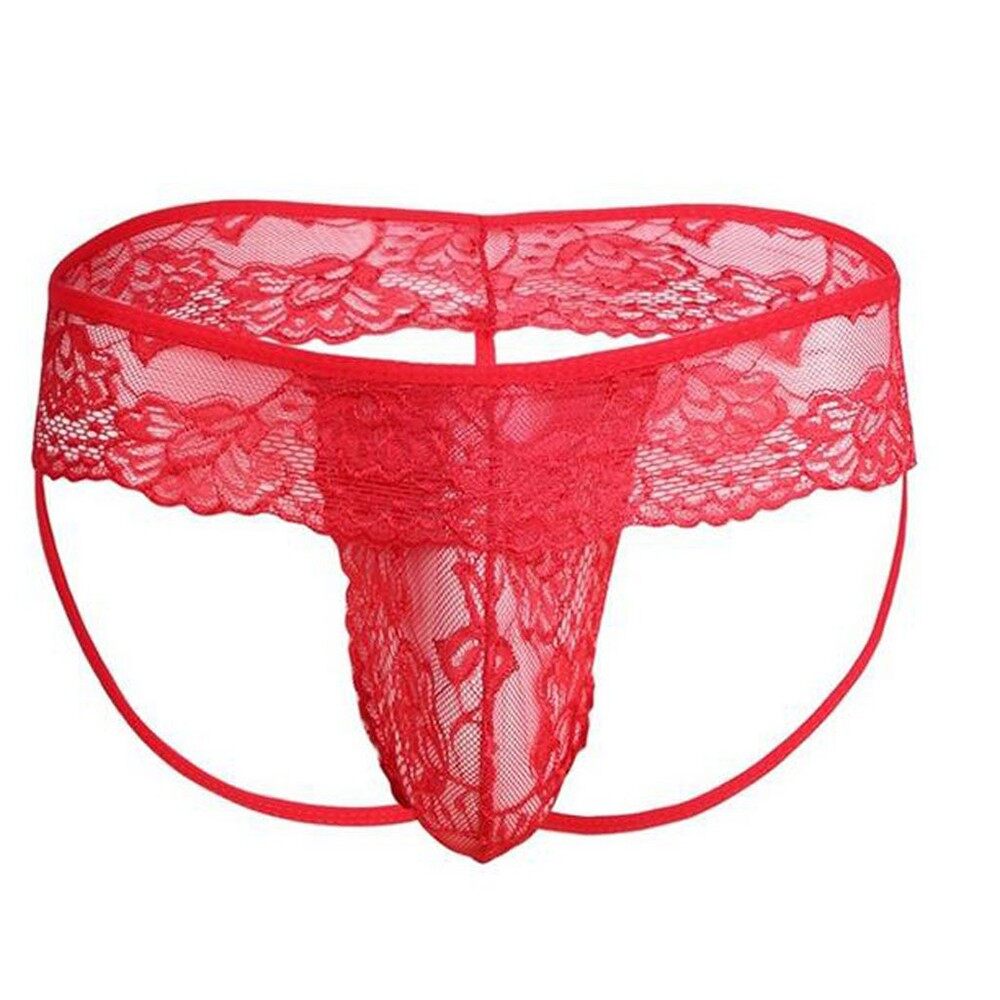 MomLove Men Lace See Through Pouch Thong Briefs Underwear Panties Underpants