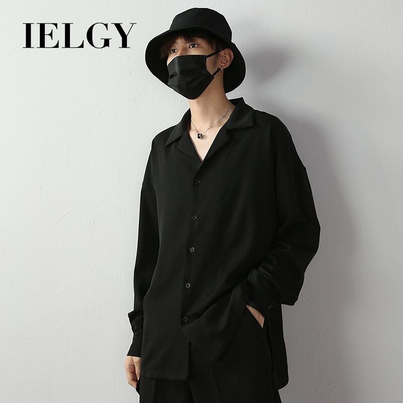 IELGY Black shirt men trend casual shirt men sloppy handsome shirt long sleeve